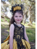 Gold Satin Black Lace Stunning Flower Girl Dress